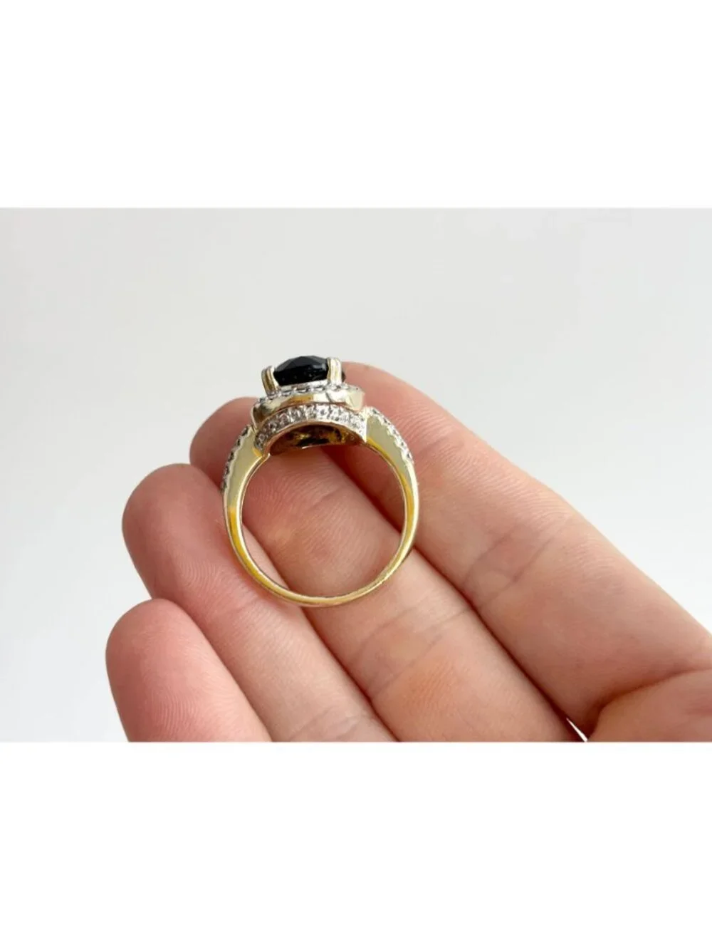 Jumbo Black Onyx Vermeil Gold Overlay Sterling Silver 925 Vintage Ring - sz 10